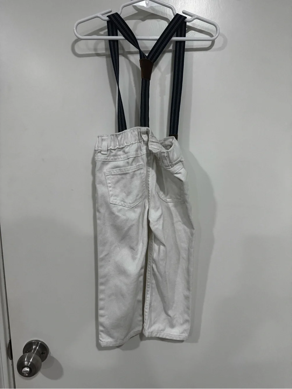 Carters Toddler Boy White Kids Pants with Navy Striped Suspenders 24M